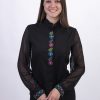 Дамска черна официална риза с българска шевица - Image 2