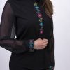Дамска черна официална риза с българска шевица - Image 3