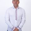 Бяла официална мъжка риза с българска шевица - Image 2